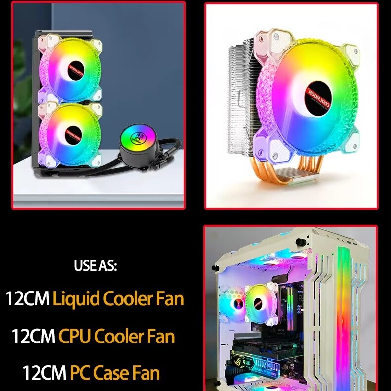 2PCS COOLMOON Computer Case Fan ARGB Async PWM Silent RGB Cooling Fan PC 120mm