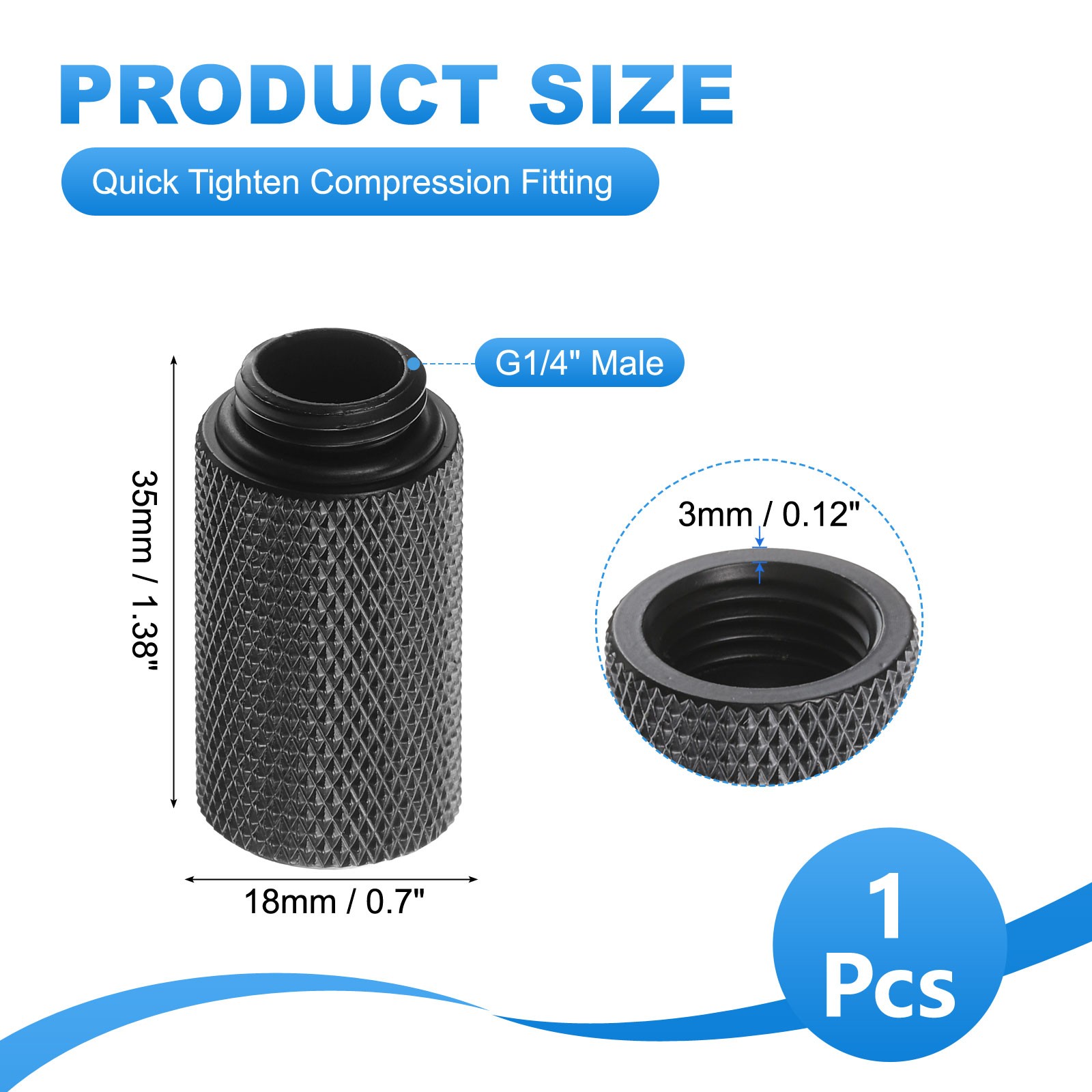1Pcs G1/4″ Male to Female Extender Fitting 35mm, Black