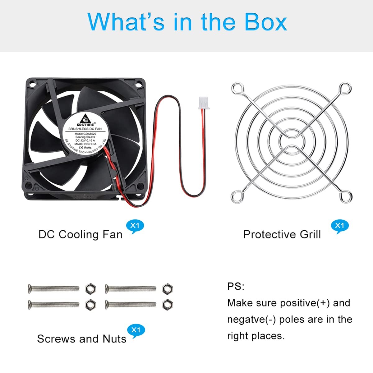 GDSTIME 80mm x 20mm 8020 12V DC Brushless PC Case Cooling Fan 2Pin 80x80x20mm