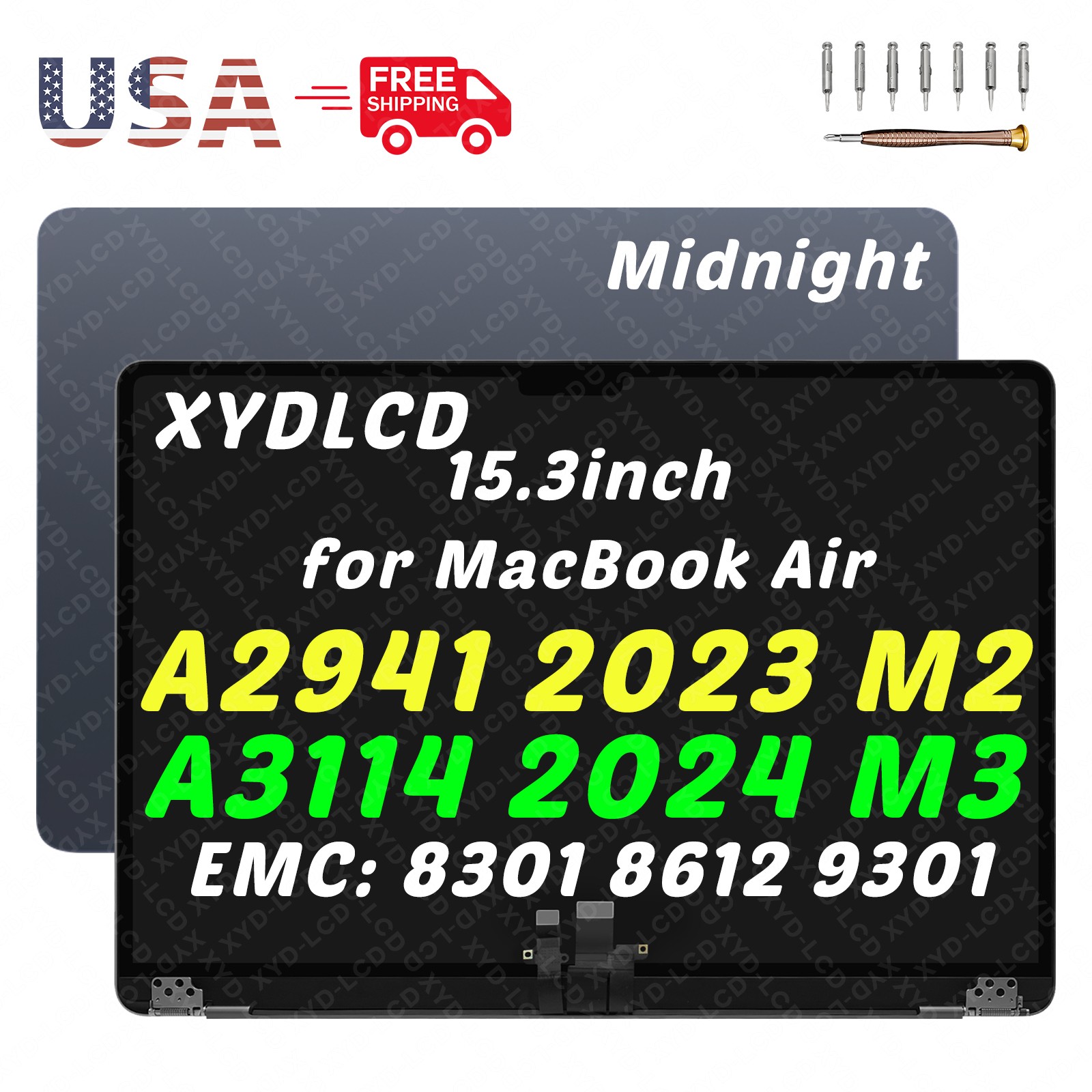15″ for Macbook Air A2941 A3114 EMC 8301 8612 9301 LCD Screen Assembly Midnight
