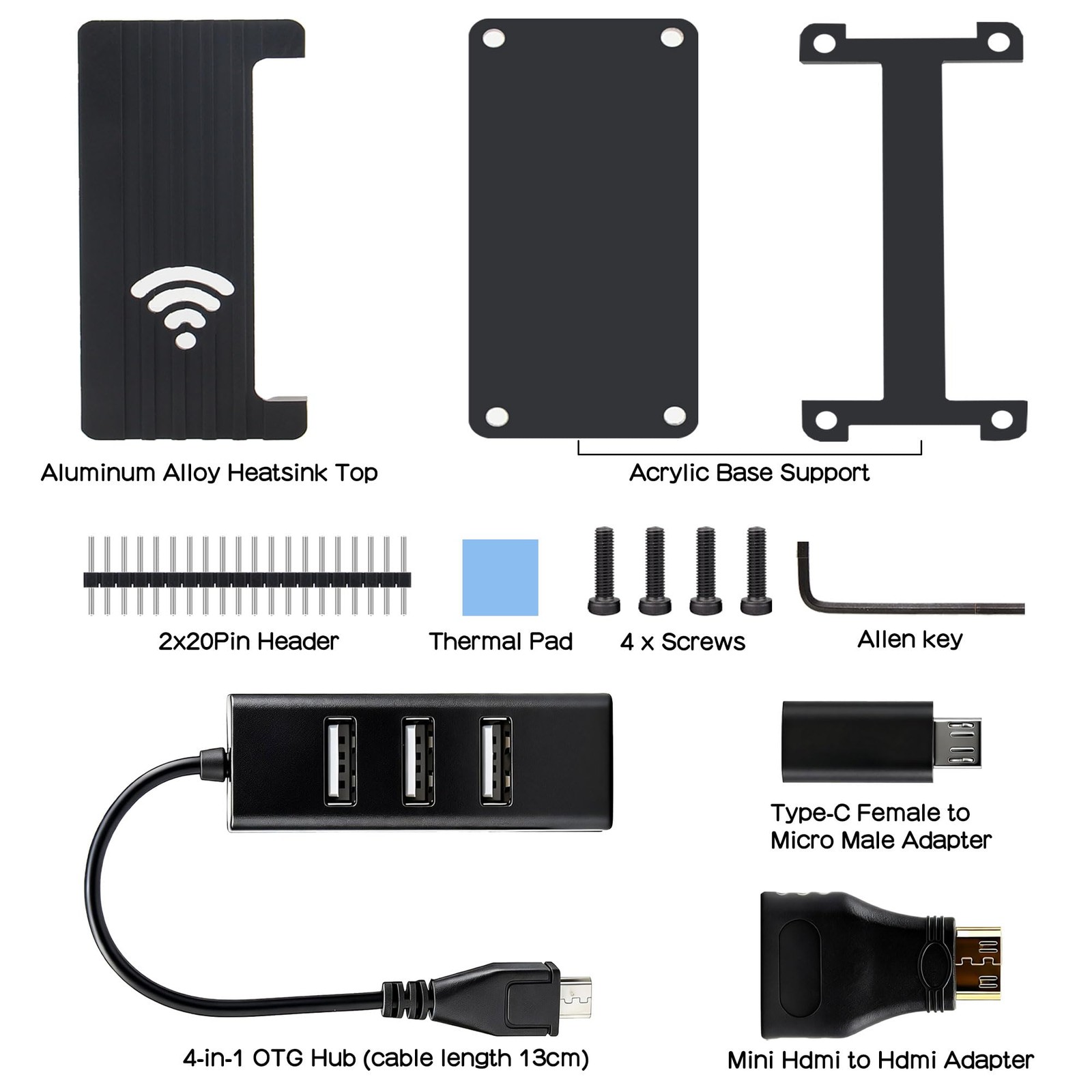 eleUniverse Aluminum Heatsink Case Kit for Raspberry Pi Zero 2 W