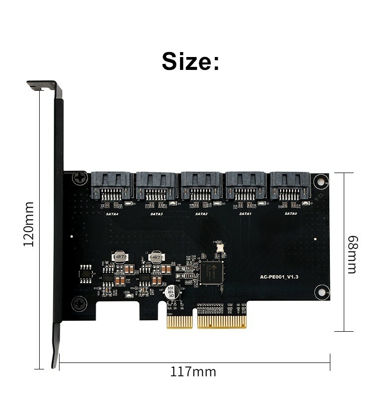 PCI Express PCIE 4X to 5 Ports SATA 3.0 6Gbps Expansion Adapter Card