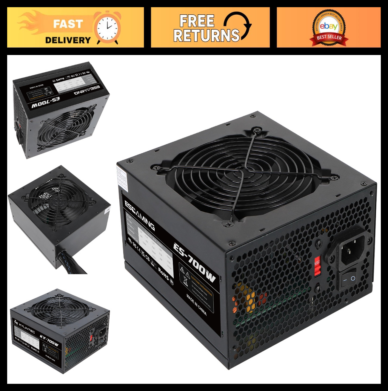 700W ATX Power Supply Unit, Non-Modular PSU, Ultra Quiet 120mm Fan, 115/220V Sup
