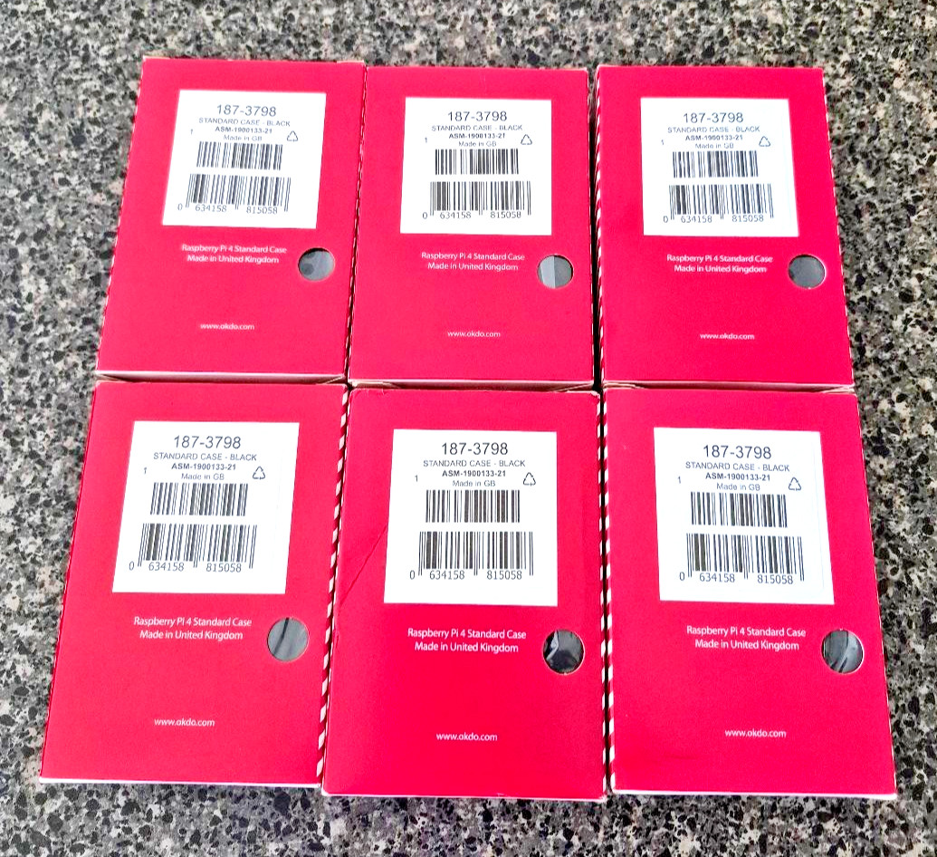 6 OKDO RASPBERRY PI 4 MODEL B STANDARD CASES – BLACK – BRAND NEW IN BOX