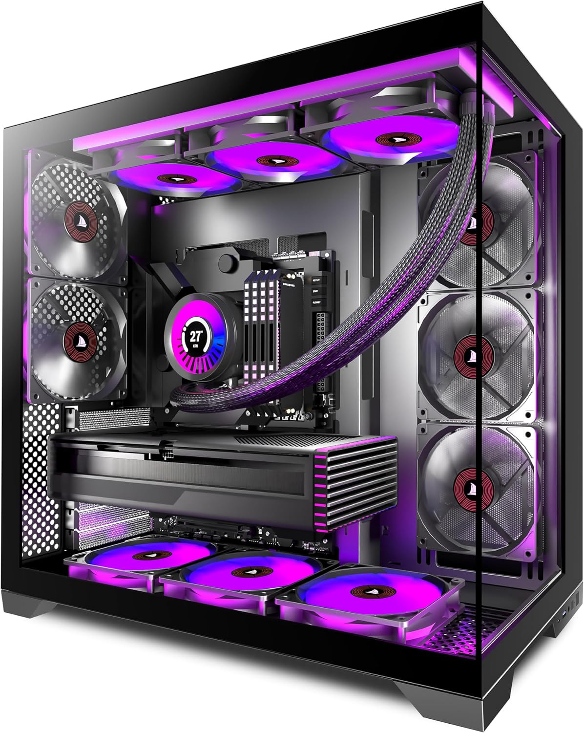 PC CASE ATX 5 Fans Pre-Installed, Type-C Mid Tower Computer Case with Full-View