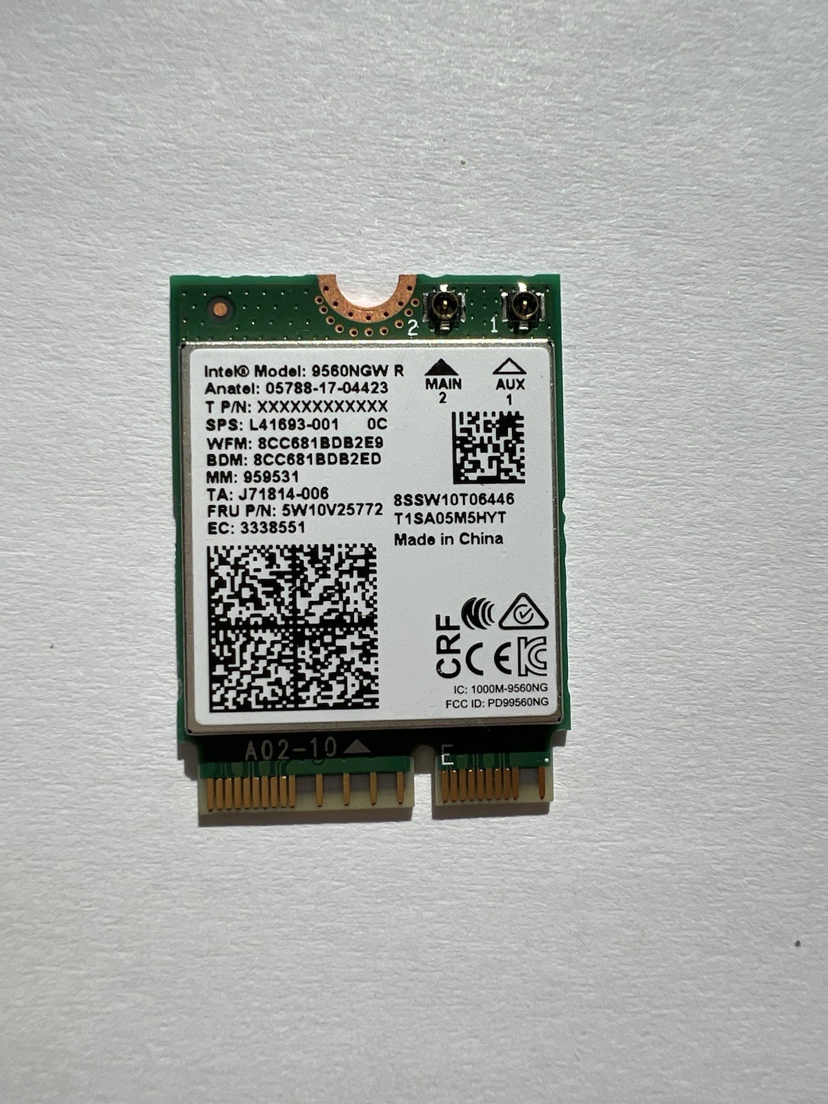 Intel 9560NGW AC9560 Wireless WLAN WiFi Card 802.11ac NGFF 2.4G/5G, Bluetooth5.1