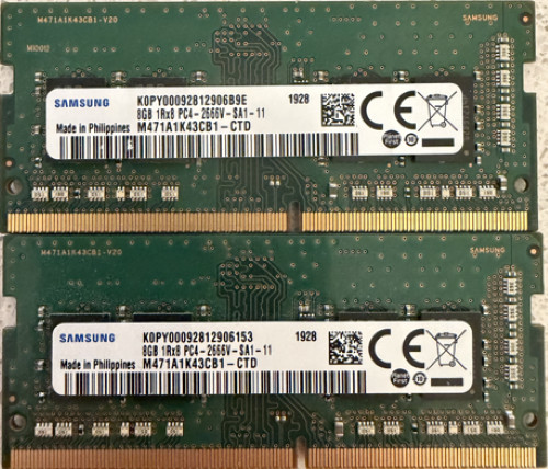 2 – Samsung 8GB 1Rx8 PC4-2666V-SA1-11 SO-DIMM