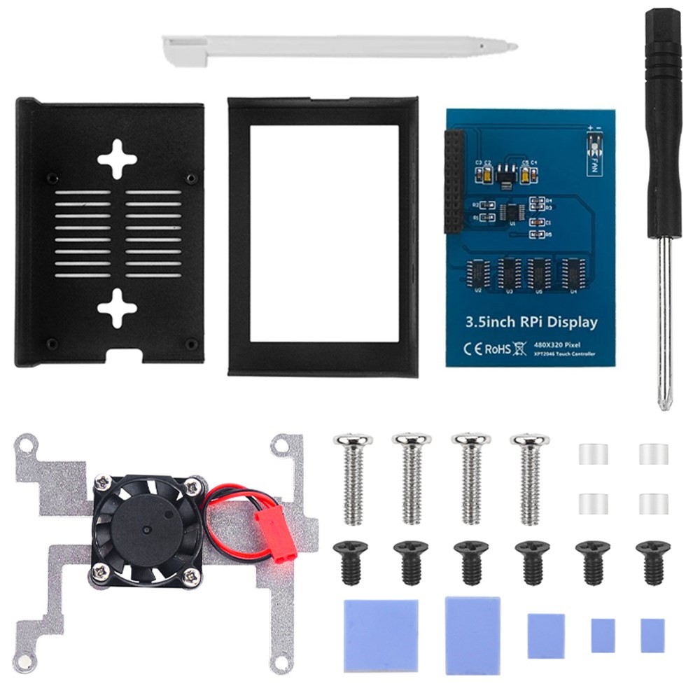 3.5 In Display Aluminum Alloy Case + LCD Screen Fit for Raspberry Pi 4 Model B #