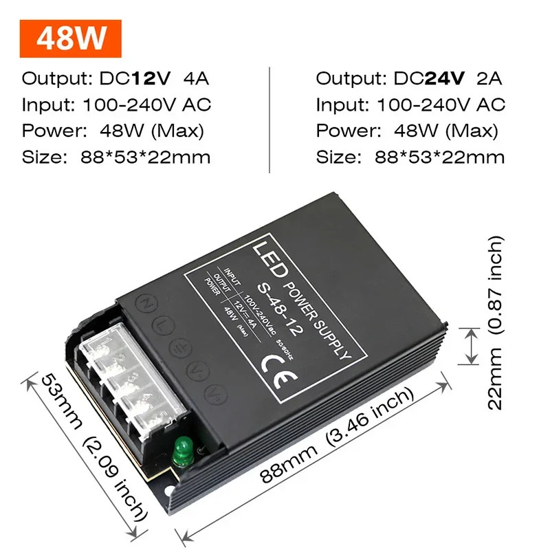 Power Supply 48W – 400W Driver For LED Strips DC12V / 24V Lighting Transformers