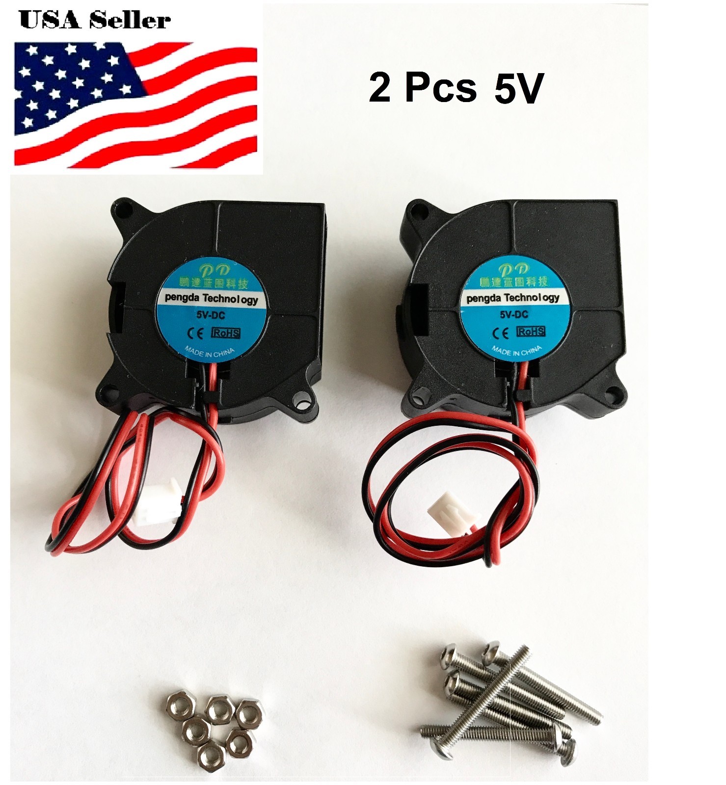 2Pcs 5V,12V, 24V 40mm Blower Fan 4020 Turbo Cooling 3D Printer2pin+srcew & nuts