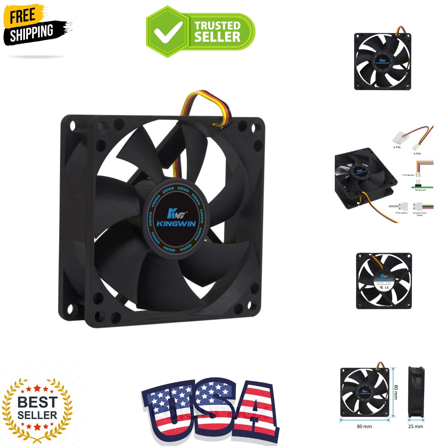 80mm Silent Fan – Quiet PC Cooling Fan for Computer Cases, CPU Coolers, Minin…