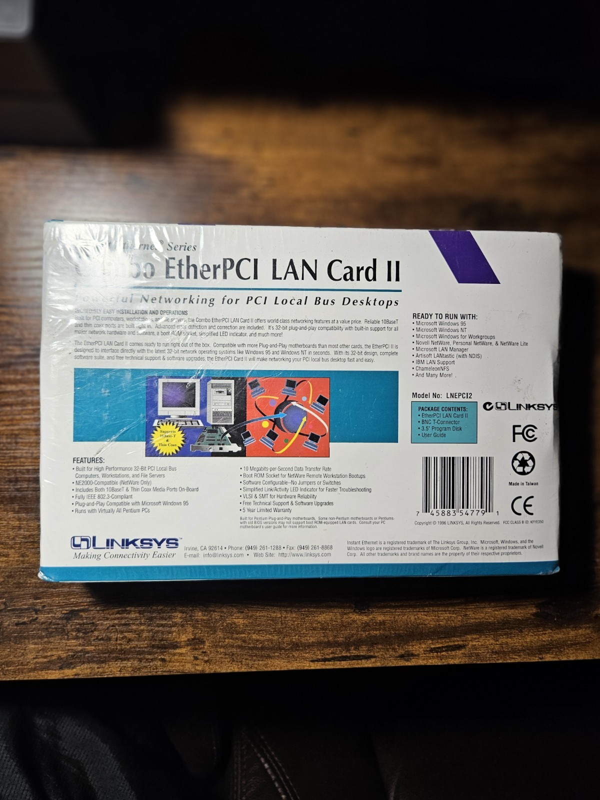 Linksys Combo EtherPCI LAN Card II, RJ45 and BNC Combo LNEPC12 NEW sealed SEALED