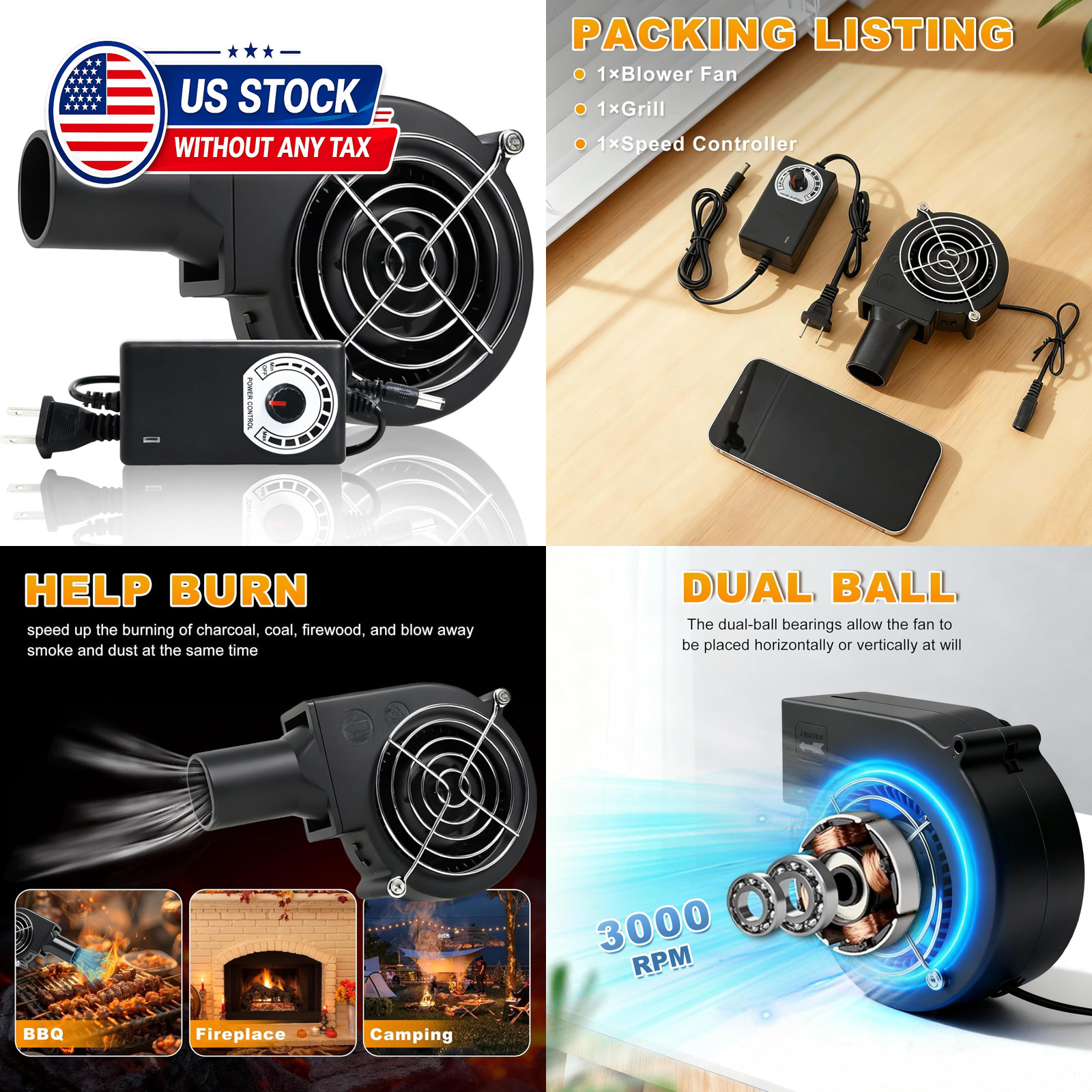 Centrifugal Blower Fan 97mm x 33mm High Airflow 110V 120V Variable Speed for BBQ