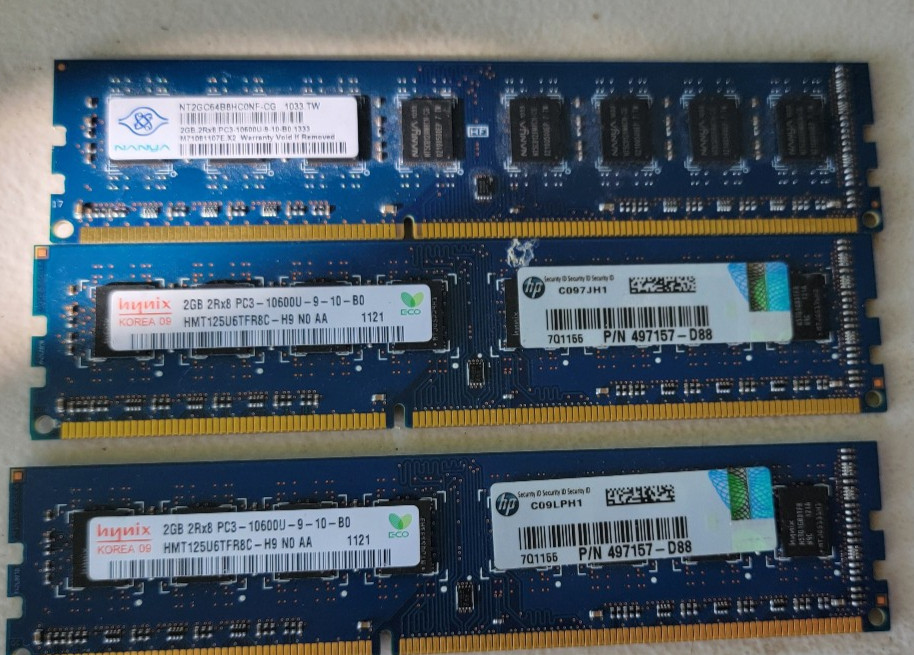 3PCS Hynix 2GB (6gb) 1Rx8 PC3 -10600U-9 -11-A1 HMT325U6CFR8C-H9 N0 AA PC Memory