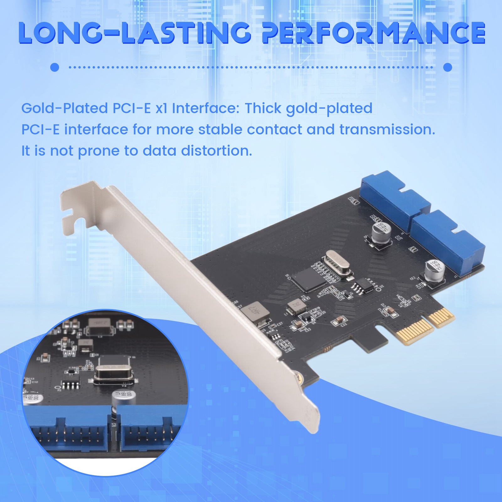 PCI Express USB 3.0 19 Pin Expansion Card PCIE 1X to 2 Ports USB 3 19 Pin8604