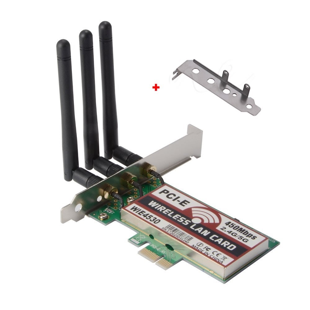 PCIe Dual Band WiFi Card 450Mbps 2.4G/5G 3 Antenna Low Profile Bracket