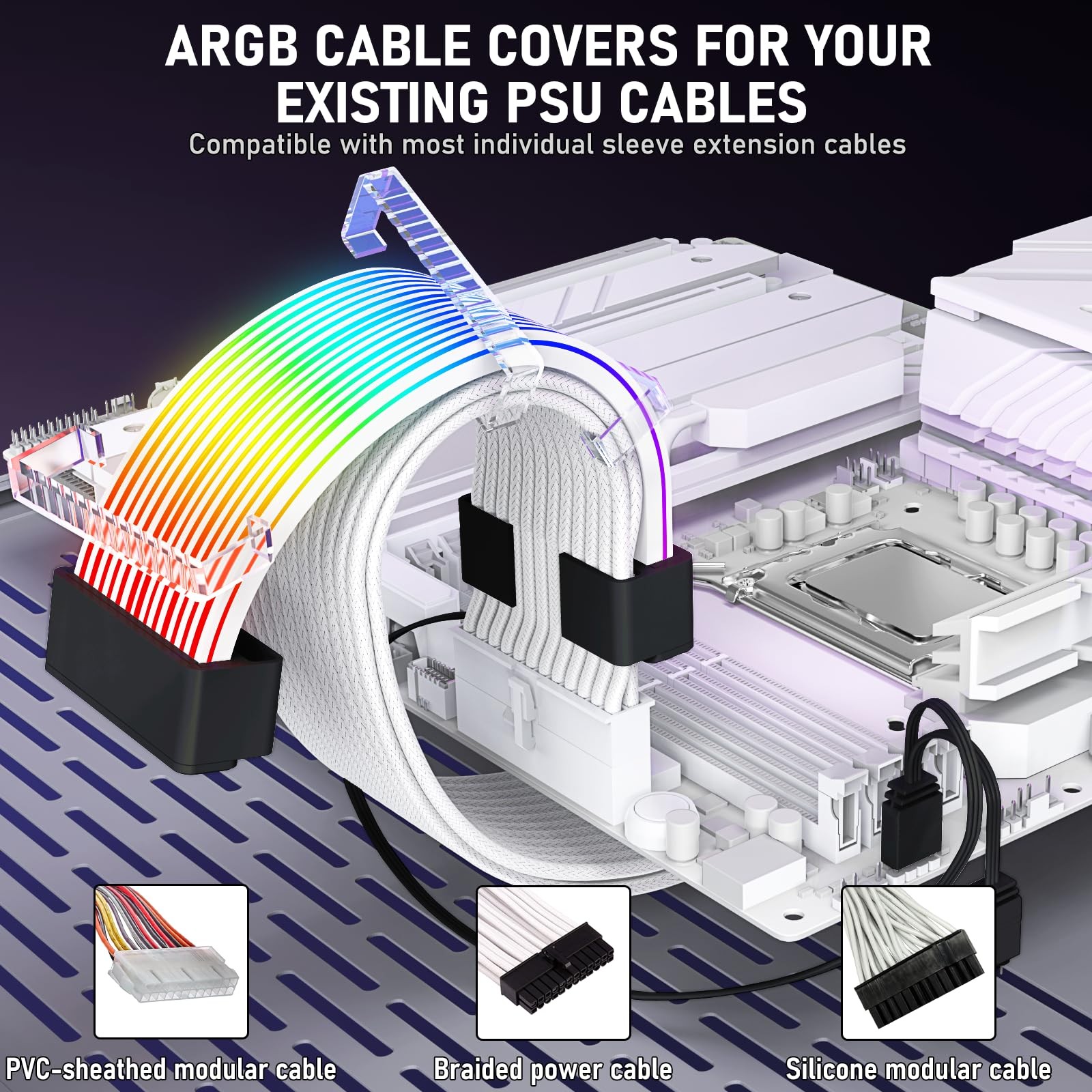 Auotac RGB Cables Cover Kit, Flex Power Cable Cover for 24-Pin Motherboard an…
