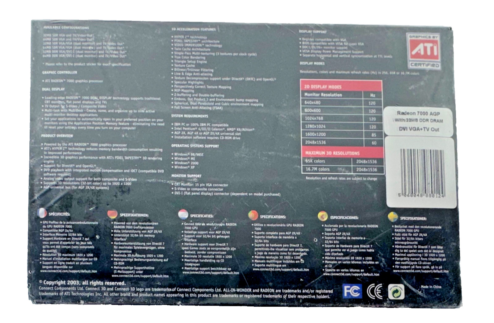 NEW IN BOX!! Connect 3D ATI Radeon VE 7000 32MB AGP Graphics Card – C3D 6011