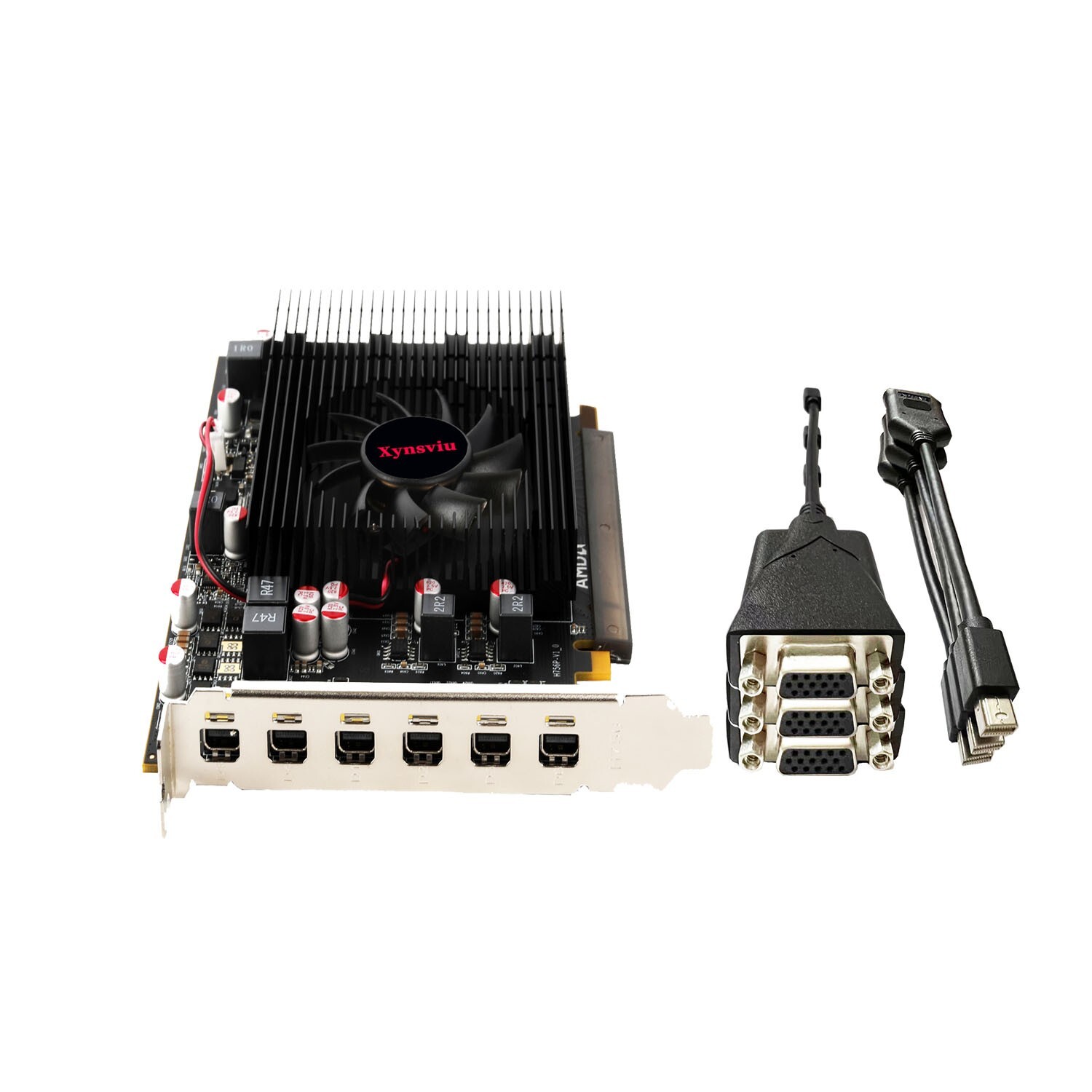 Xynsviu Radeon R7 350 2G Video Card, GPU 6 Mini-DisplayPort to VGA Outputs