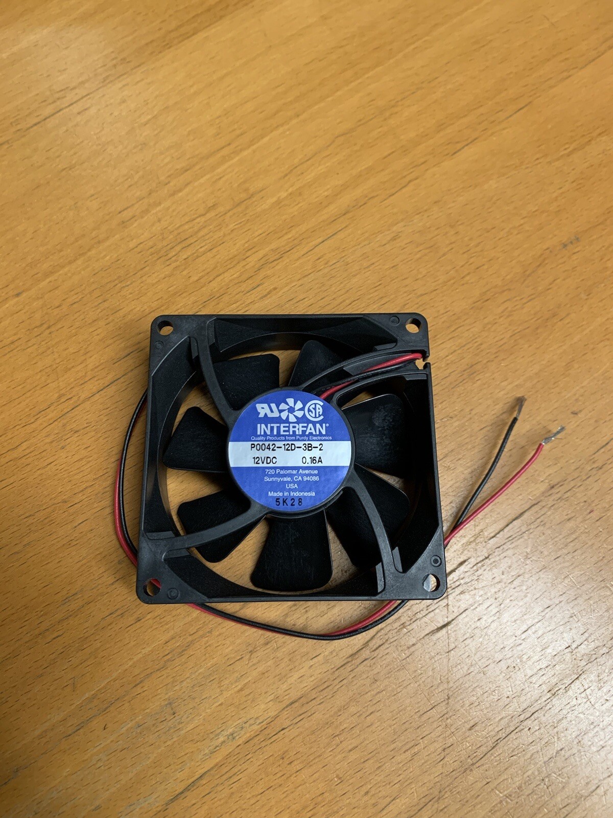 INTERFAN PO042-12D-3B-2 Fan, DC, 12V, 160mA, 80x80x25mm, Sq, 42CFM, 3500RPM