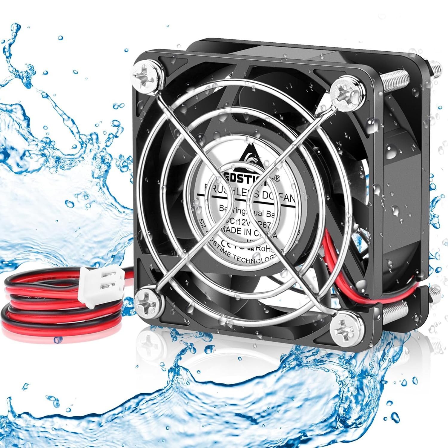 60Mm X 25Mm 12V IP67 Waterproof Cooling Fan 2Pin Dual Ball Bearing |