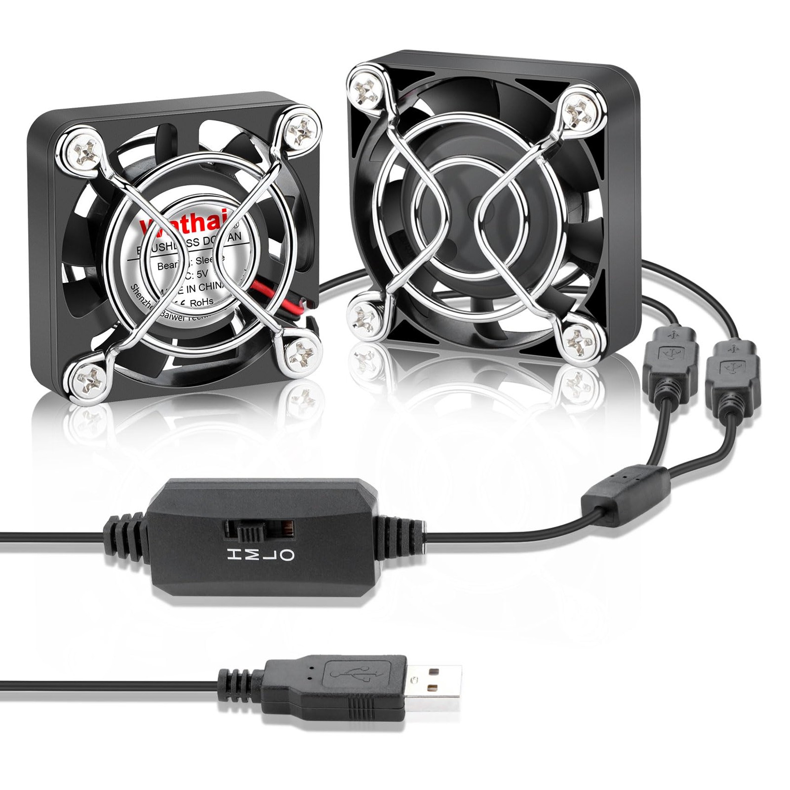 2Pack Wathai 40mm x 10mm Mini Fan with Speed Control 5V Small Computer USB Fan