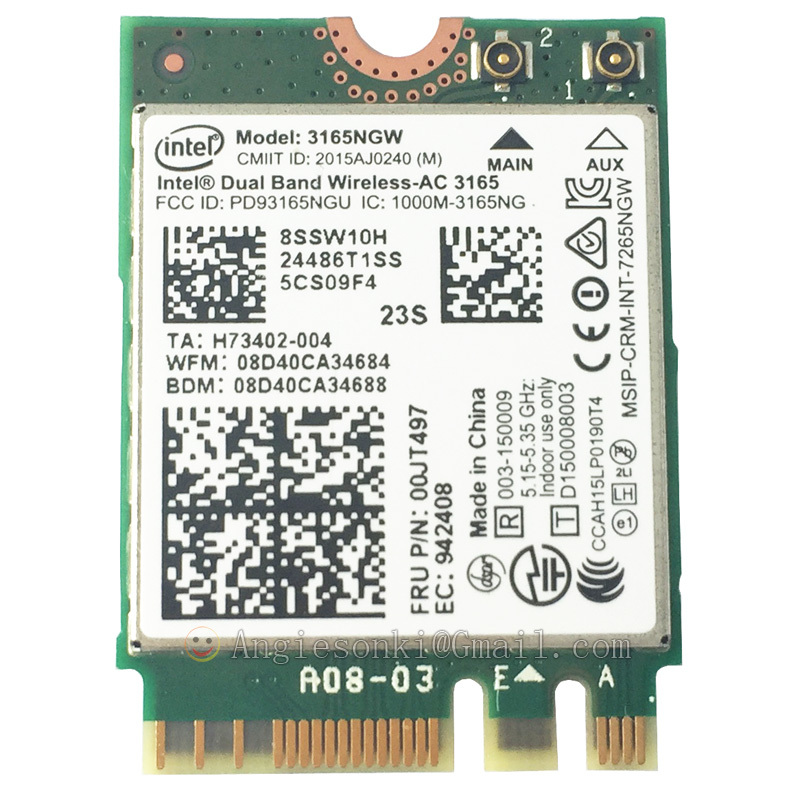 Lenovo Intel Dual Band Wireless AC 3165 3165NGW 433Mbps BT 4.0 00JT497 WLAN Card