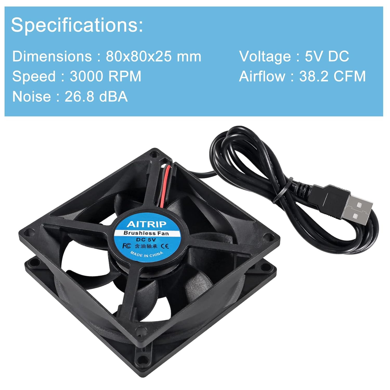 2Pcs 80Mm Usb Fan 5V Brushless 8025 80X25Mm for Cooling Diy Pc Computer Case 3D