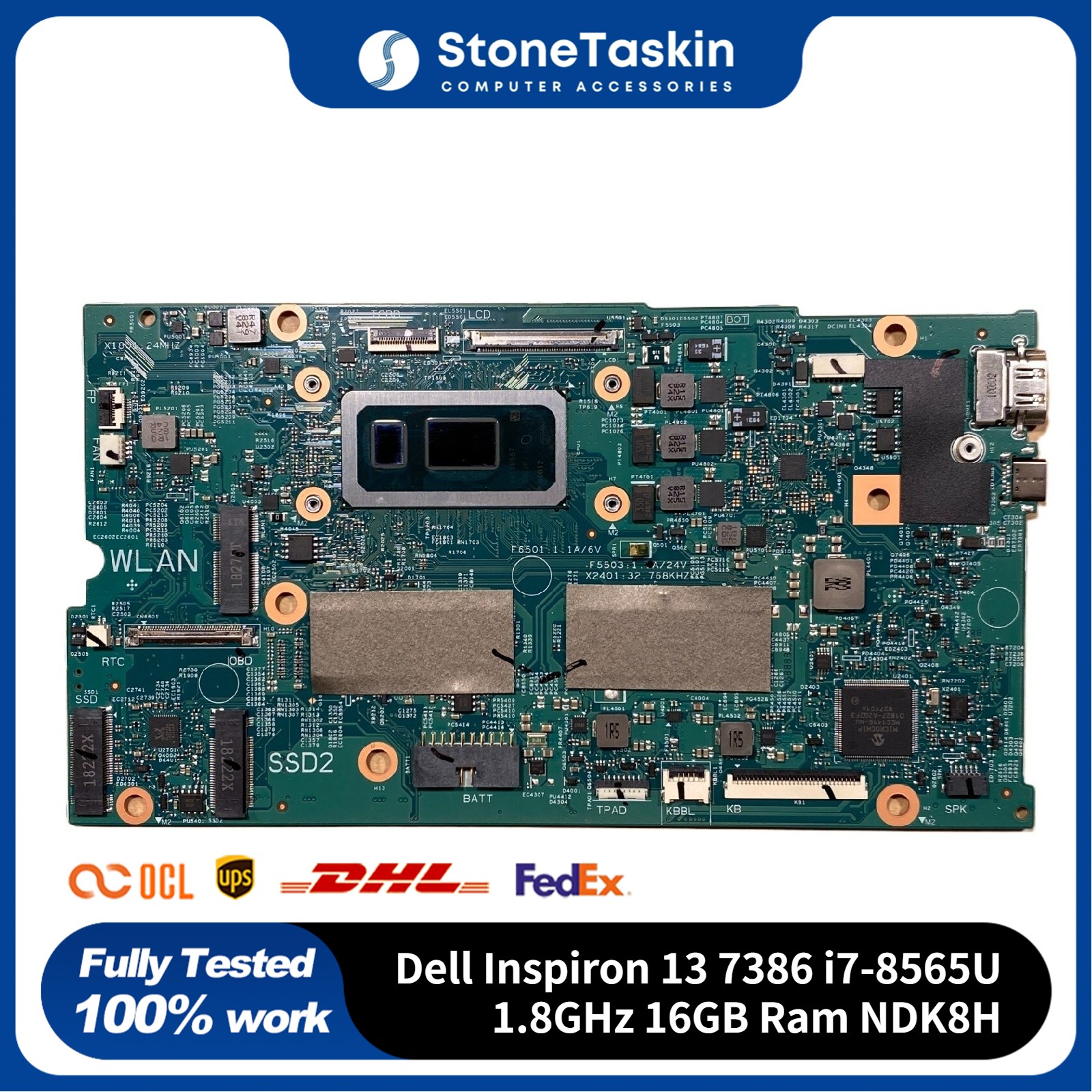 For Dell Inspiron 13 7386 Motherboard Intel i7-8565U 1.8GHz 16GB Ram NDK8H