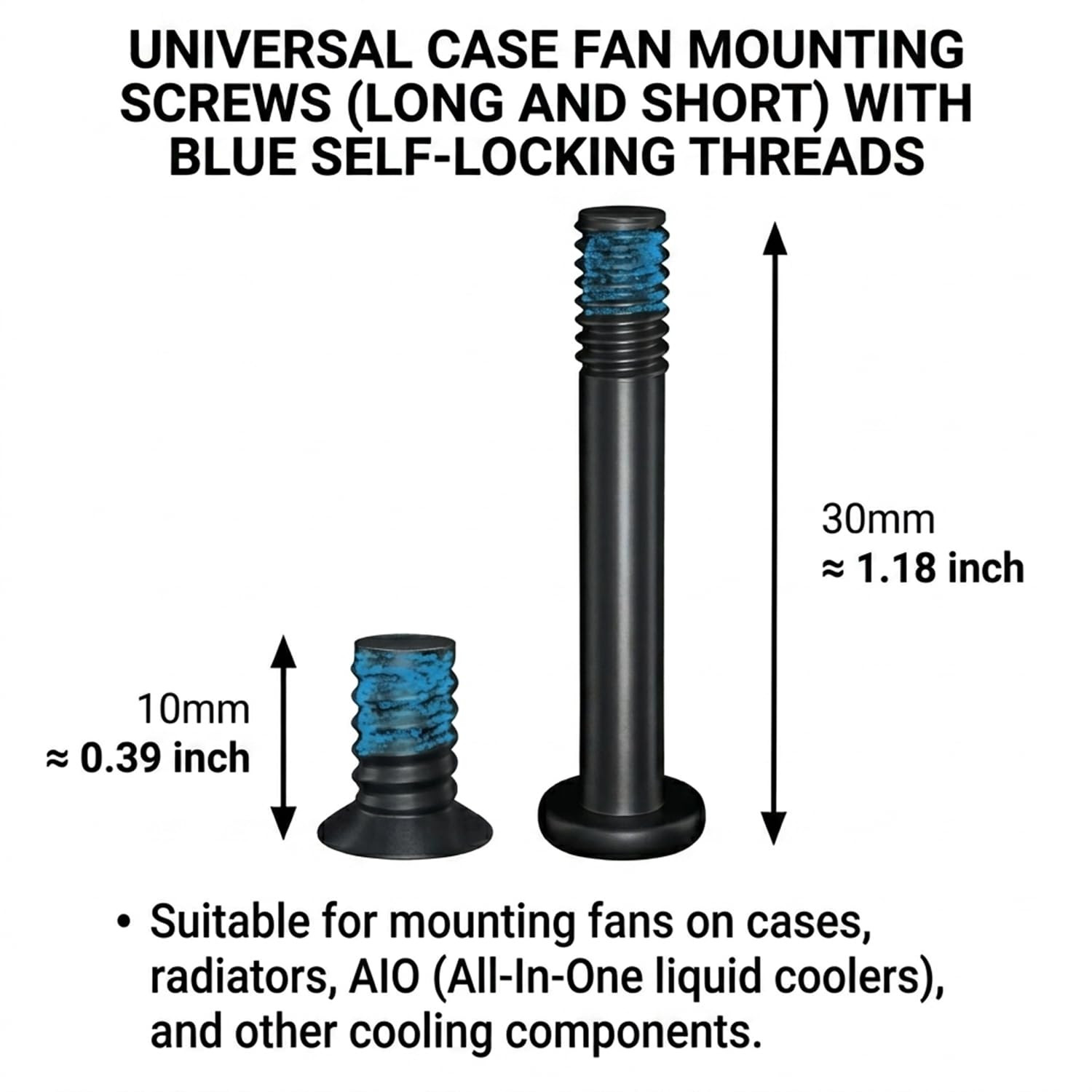 80Pcs PC Fan Screw Kit – Black Carbon Steel Screws with Blue Nylon Patch (30X UN