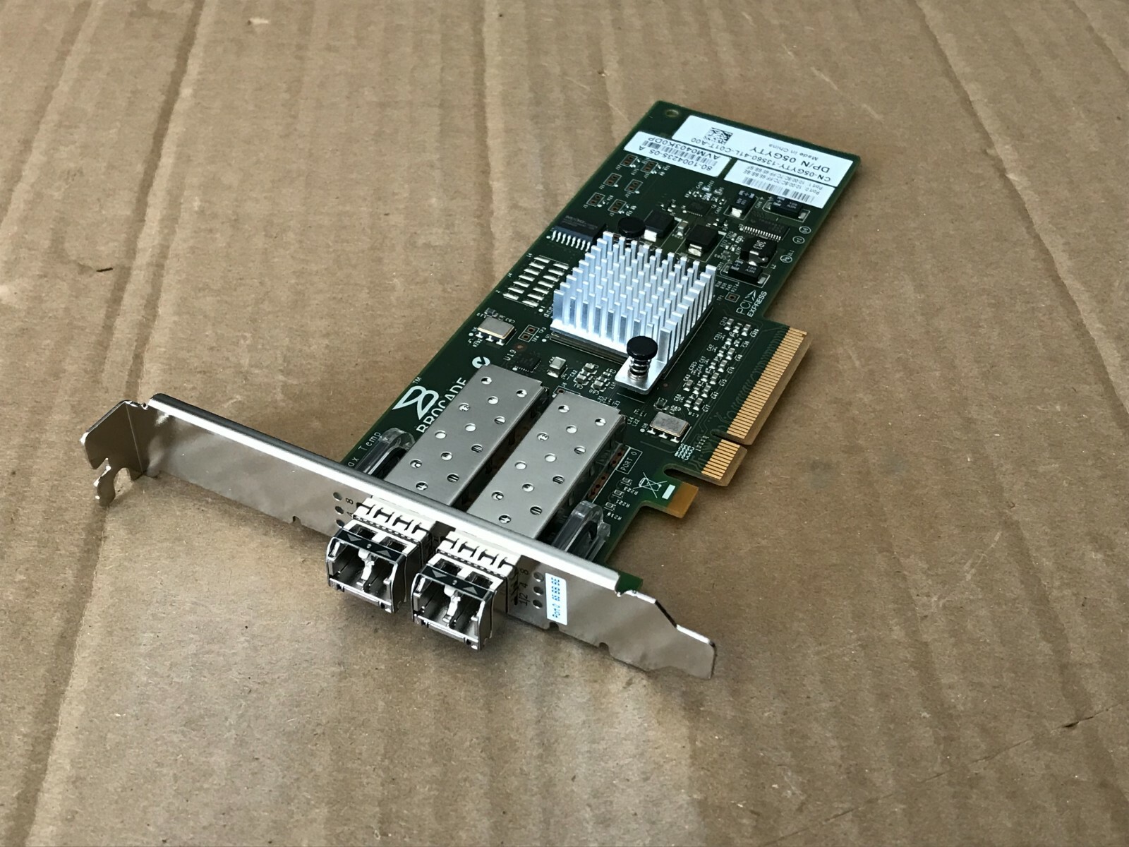 Dell 05GYTY Brocade 825 PCI-E x4 8GBps Dual Port Fibre HBA Card w/ Transceivers
