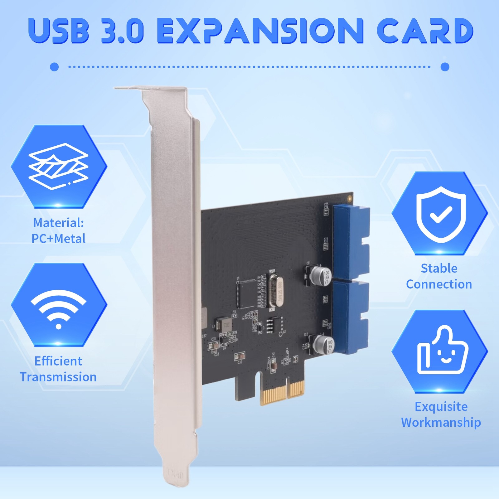 PCI Express USB 3.0 19 Pin Expansion Card PCIE 1X to 2 Ports USB 3 19 Pin8604
