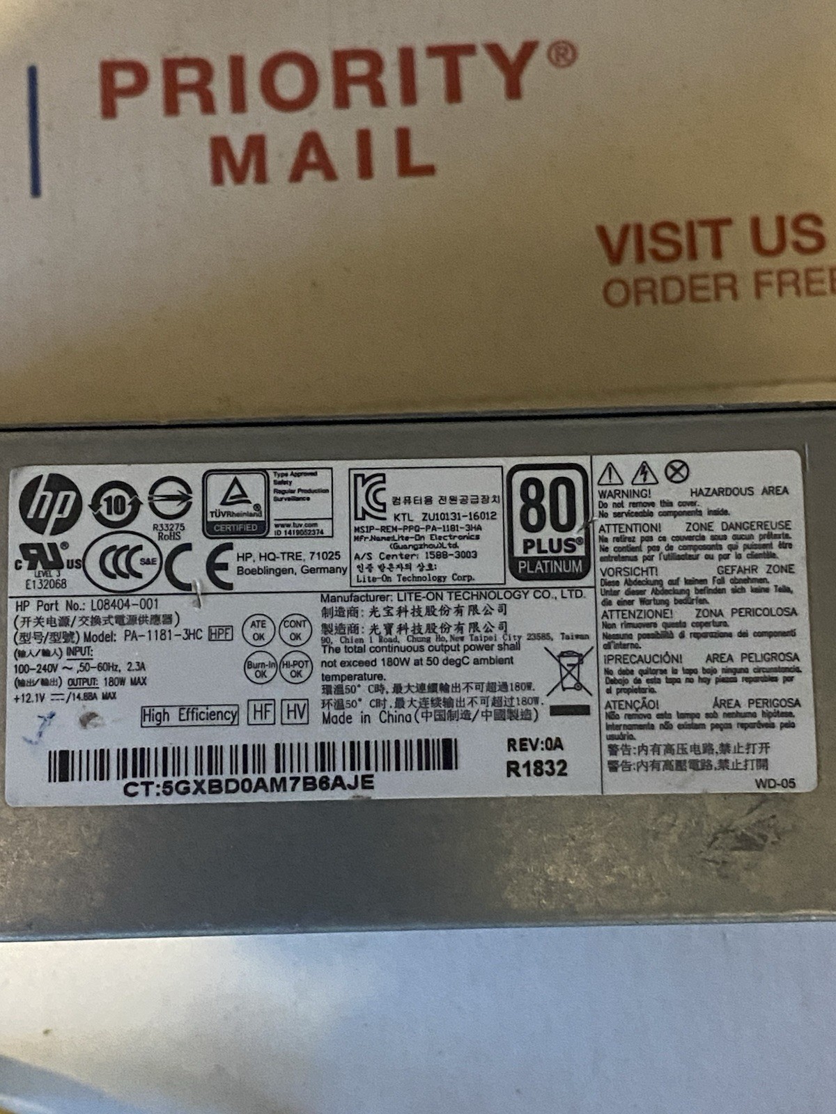 HP EliteDesk 705 ProDesk 600 G4 SFF 4+4 Pin 180W Desktop Power Supply L08404-001