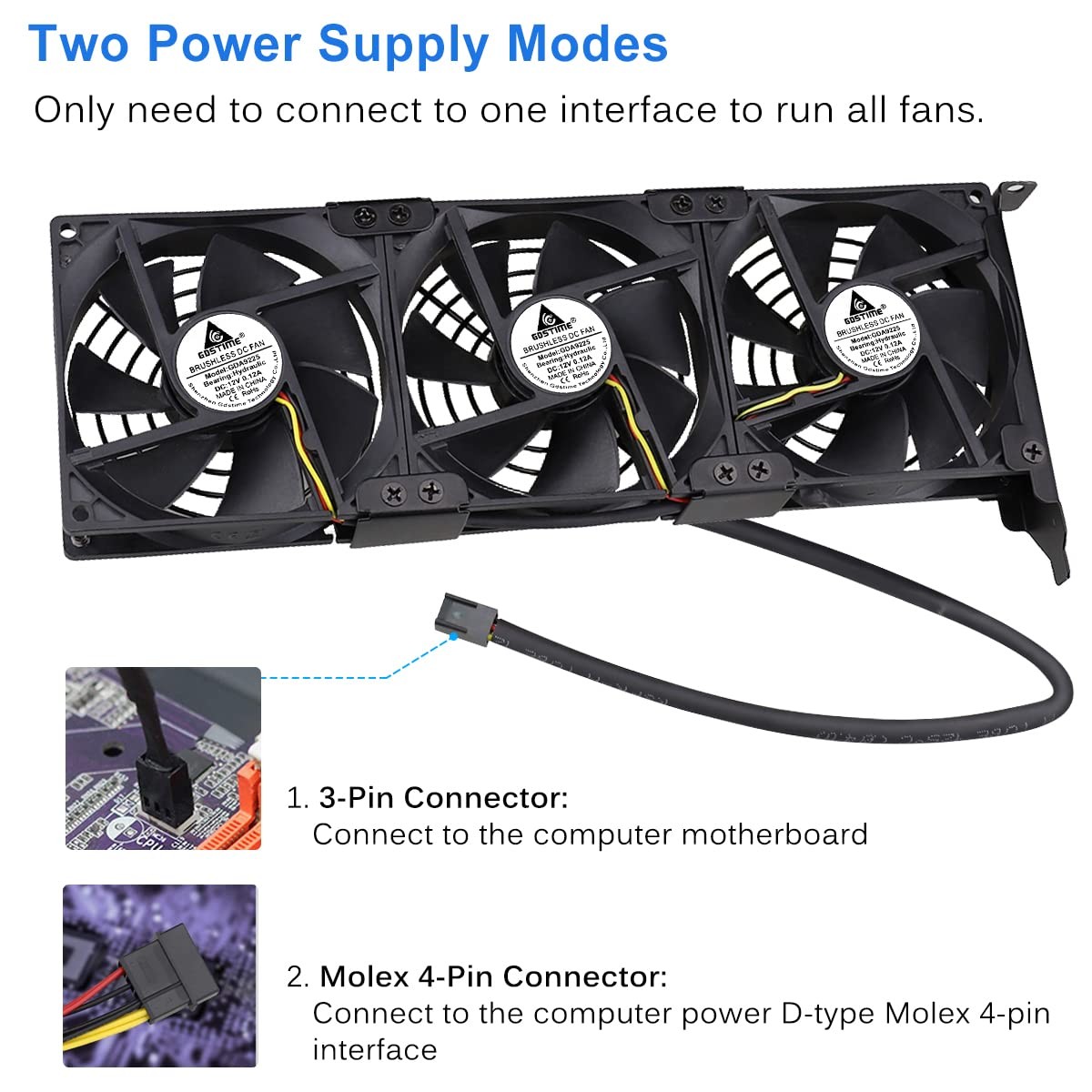 GDSTIME Graphic Card Fans, PCI Slot 3 x 90mm 3x 92mm Fan, 3* 92x92x25mm fan
