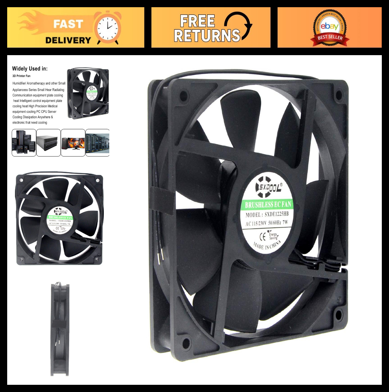 120mm AC Cooling Fan 110V 115V 120V 220V 240V for Chassis Case Cabinets – Quiet