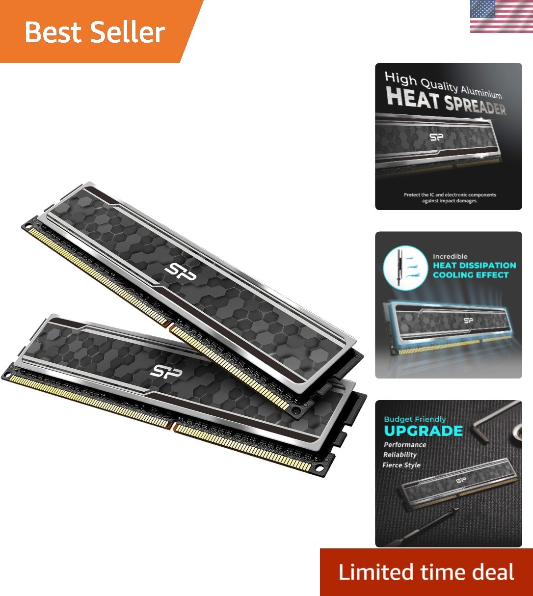 Silicon Power 16GB Gaming RAM – Fast 3200MHz Speed and Efficient Cooling Design