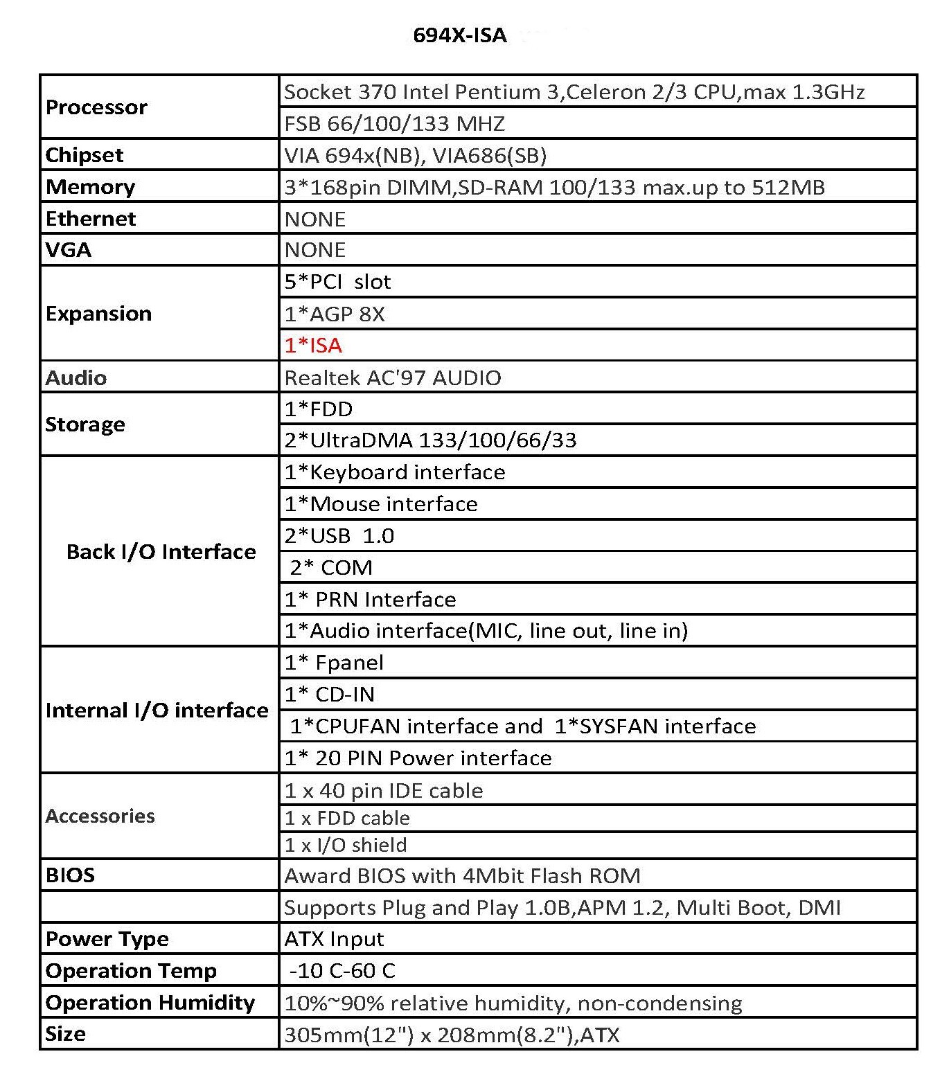 PCI Computer Motherboard ISA Mainboard Industrial Computer 5 PCI,Socket 370 694X