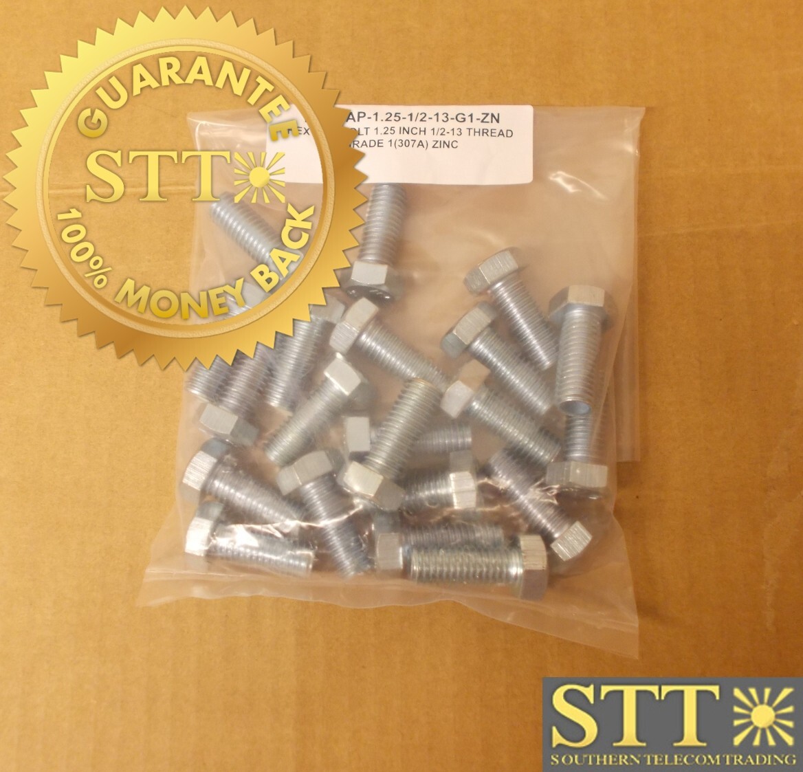HEX CAP BOLT 1.25 INCH 1/2-13 THREAD GRADE 1 307A ZINC( LOT OF 21 ) NEW