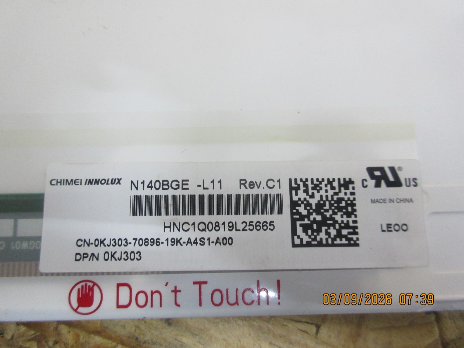 CHIMEI InnoLux Model N140BGE – L11 REV. C1 DP/N 0KJ303 LAPTOP LCD Screen.