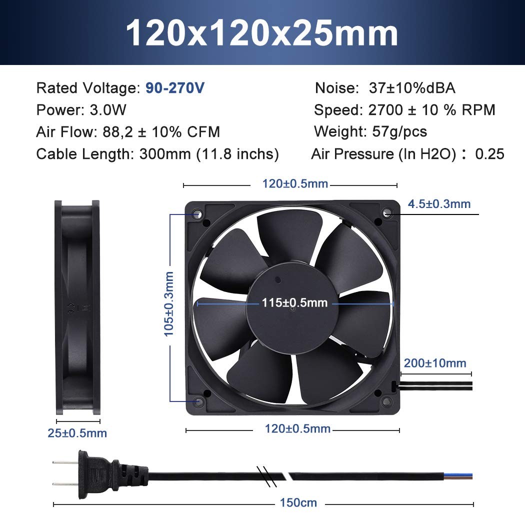 EC 120mm x 25mm AC Axial Small Exhaust Fan 110V 120V Dual Ball