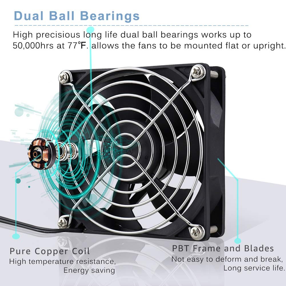 GDSTIME 92mm EC Axial Fan AC 110V 120V Dual Ball Bearing 92x25mm, 92x92x25mm