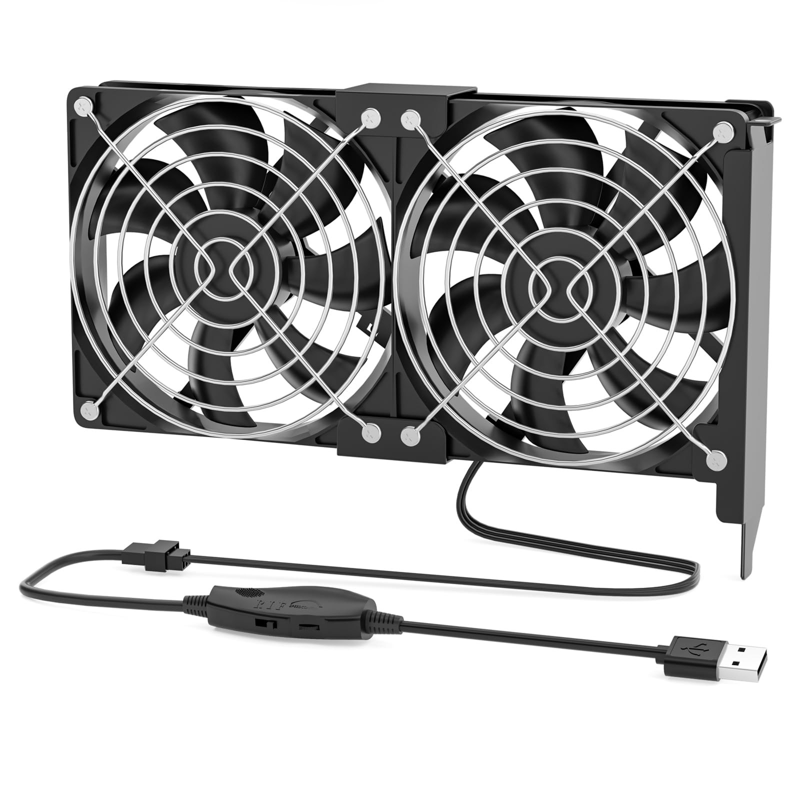 Reversible Dual 92mm PCI Slot Fan, USB Powered with Speed Adjustment, Cooling fo