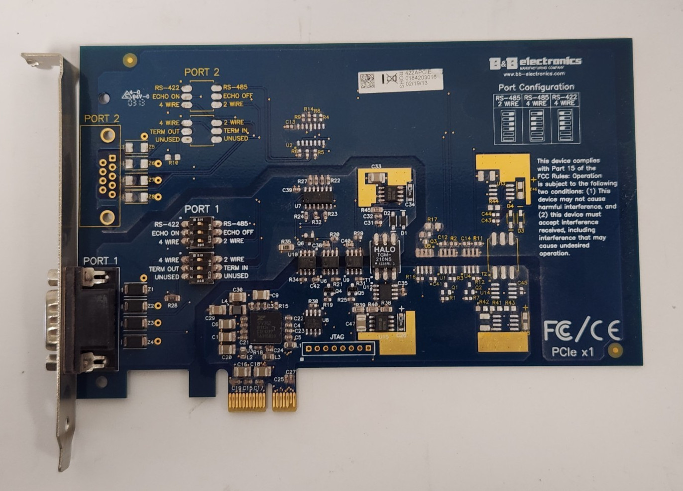B & B electronics 422APCIE x1 9047-8888 PCIe Card #0307