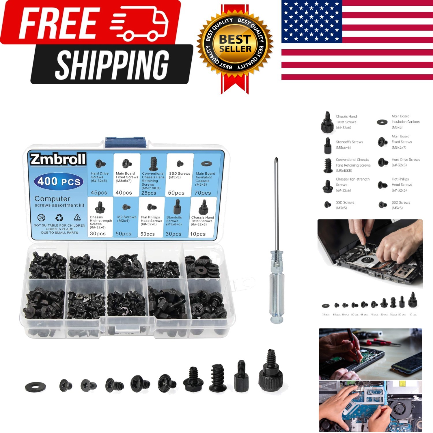 400Pcs Computer Screws Standoffs Kit SSD Screw for Universal Motherboard PC C…