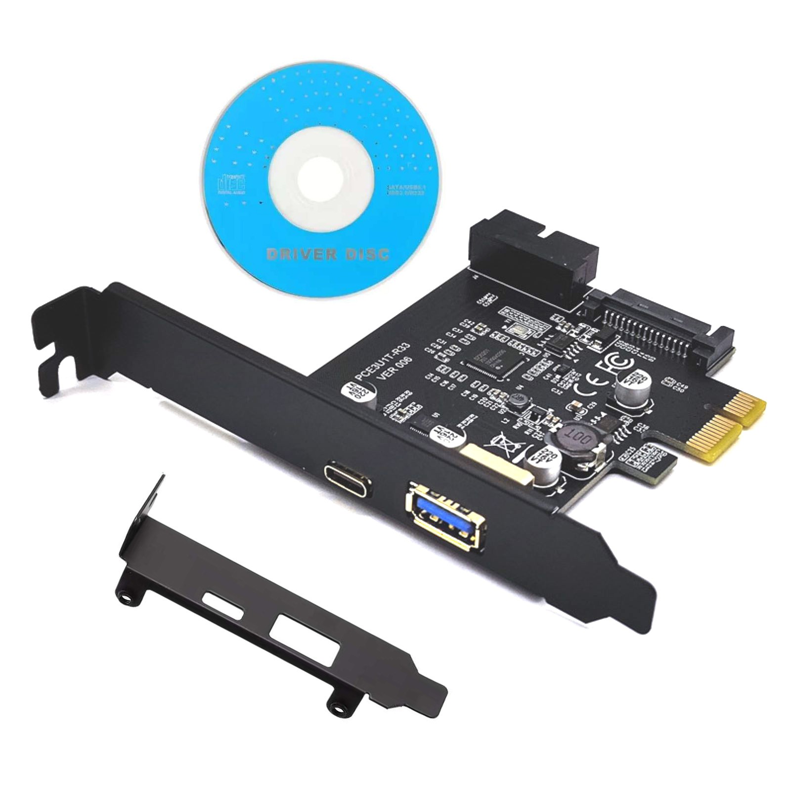 PCI-E to USB3.2 Gen1 5Gbps 19PIN Expansion Card Adapter 2 Ports Type C & Type A