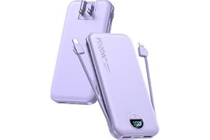 citicr Portable Charger 10000mAh PD20W w/Built-in Cables & Wall Plug Purple | Fa