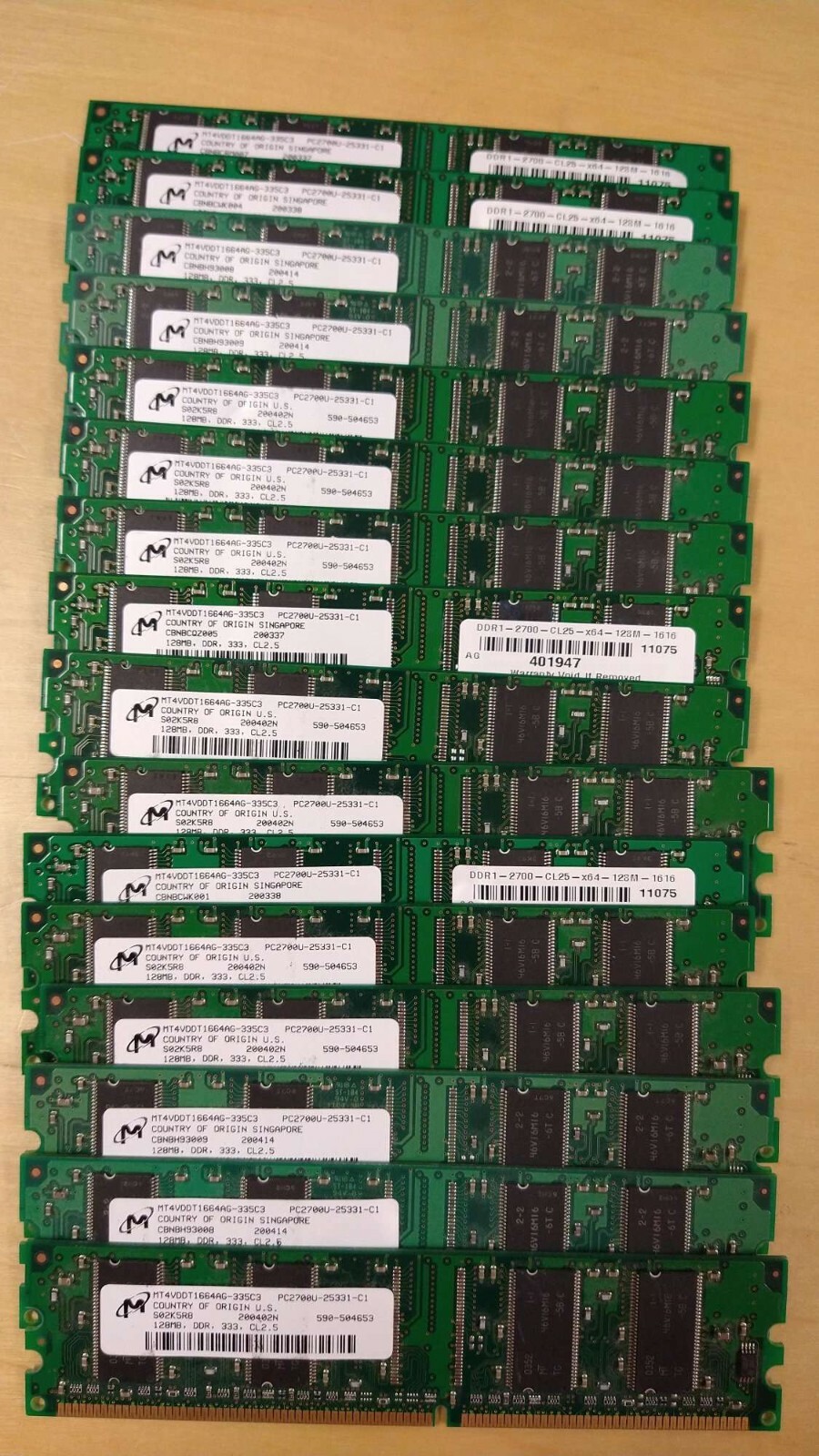 MT4VDDT1664AG-335C3 Micron 128MB PC2700 DDR-333MHz non-ECC Unbuffered lot of 16