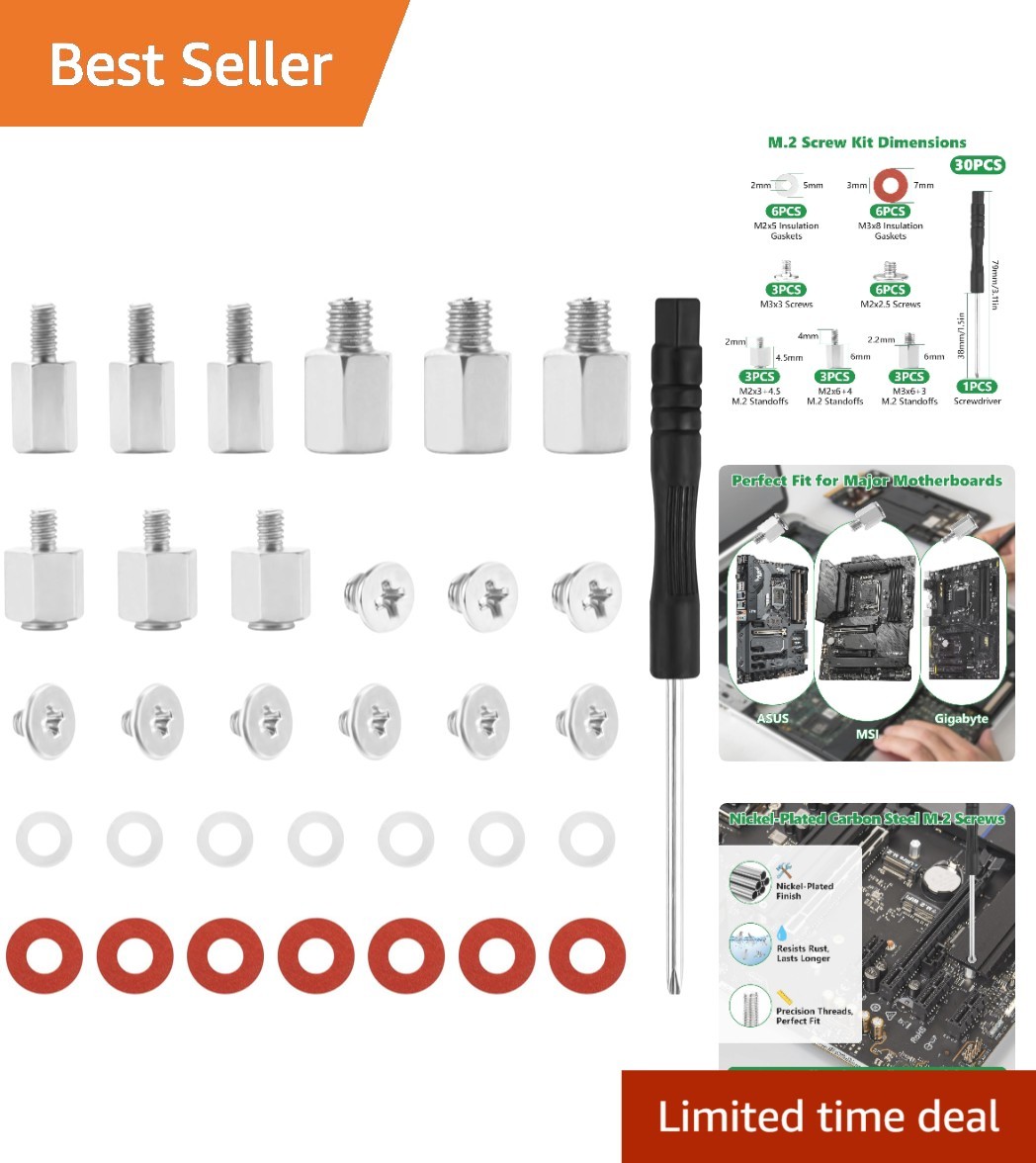 NVMe Screw & Standoff Set with Insulating Gaskets for Safe Installations