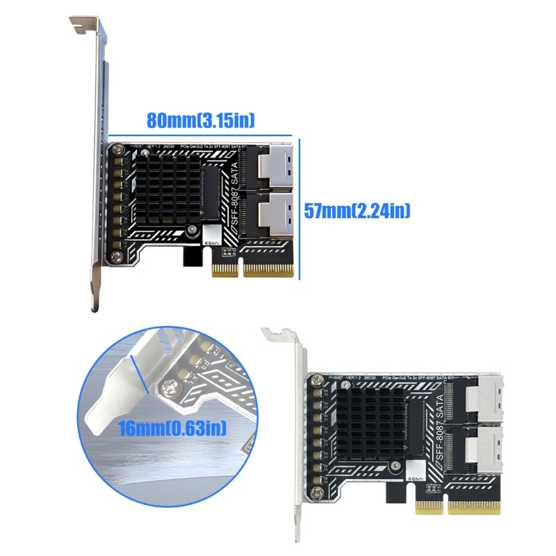 PCIE3.0 2X SFF8087 SATA3.0 Controller Adapter Card For Large Data Storage