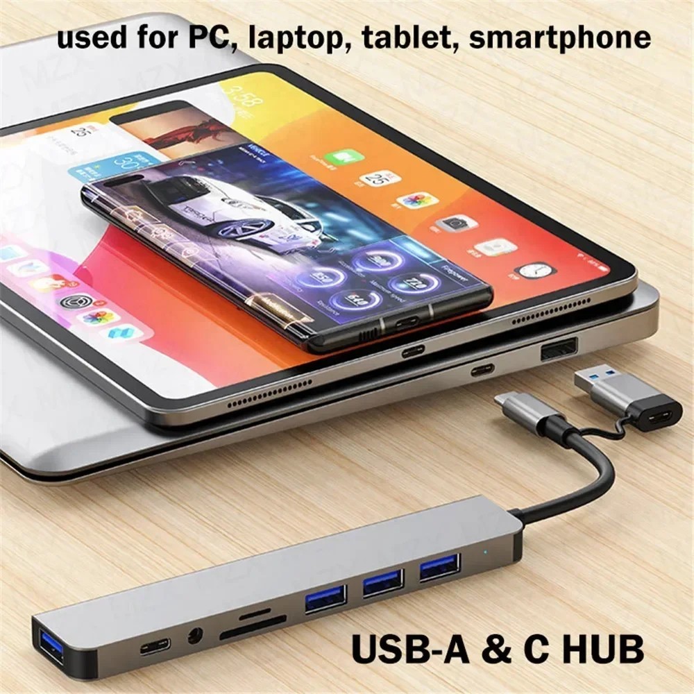 8-in-1 USB C Docking Station Multiport Adapter for PC Laptops Phones